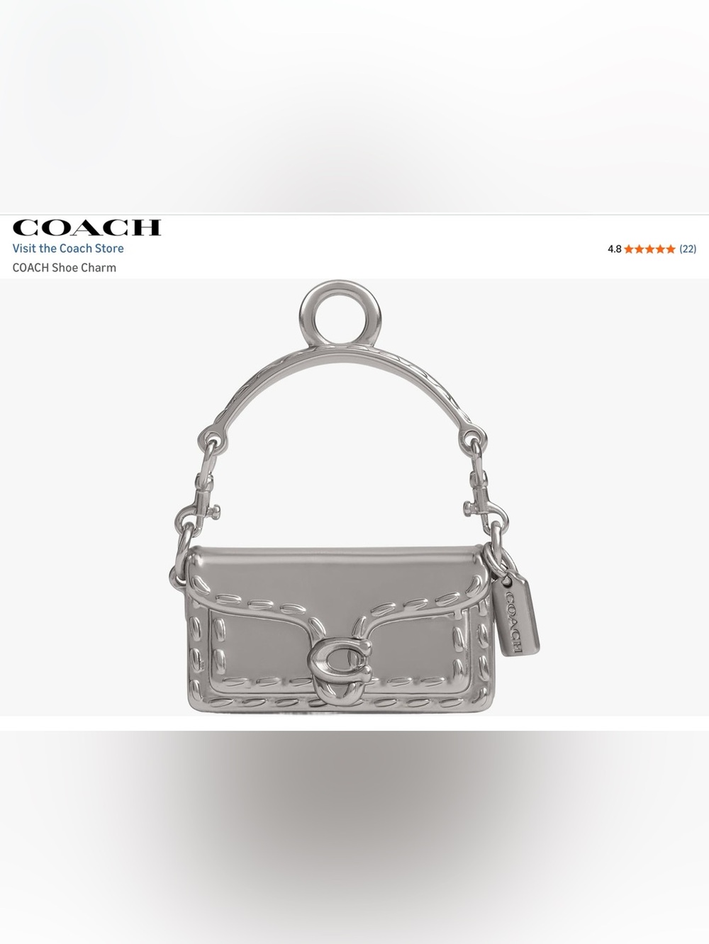 Coach Mini Tabby Bag Shoe Charm w/Hangtag Signature Silver Keychain 1x1.25x1.25